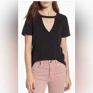 Paige Distressed black deep V